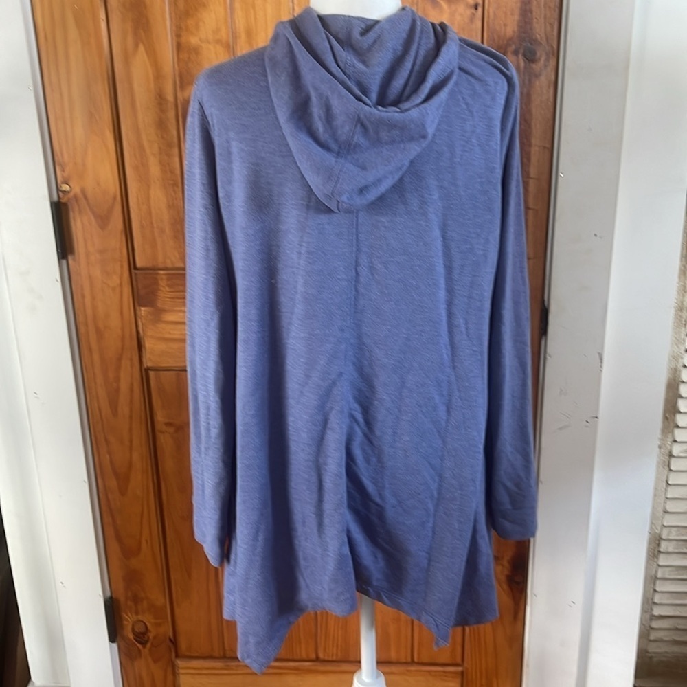LOGO by Lori Goldstein Blue knit Zip up Hoodie Cardigan Jacket Medium - Picture 3 of 9
